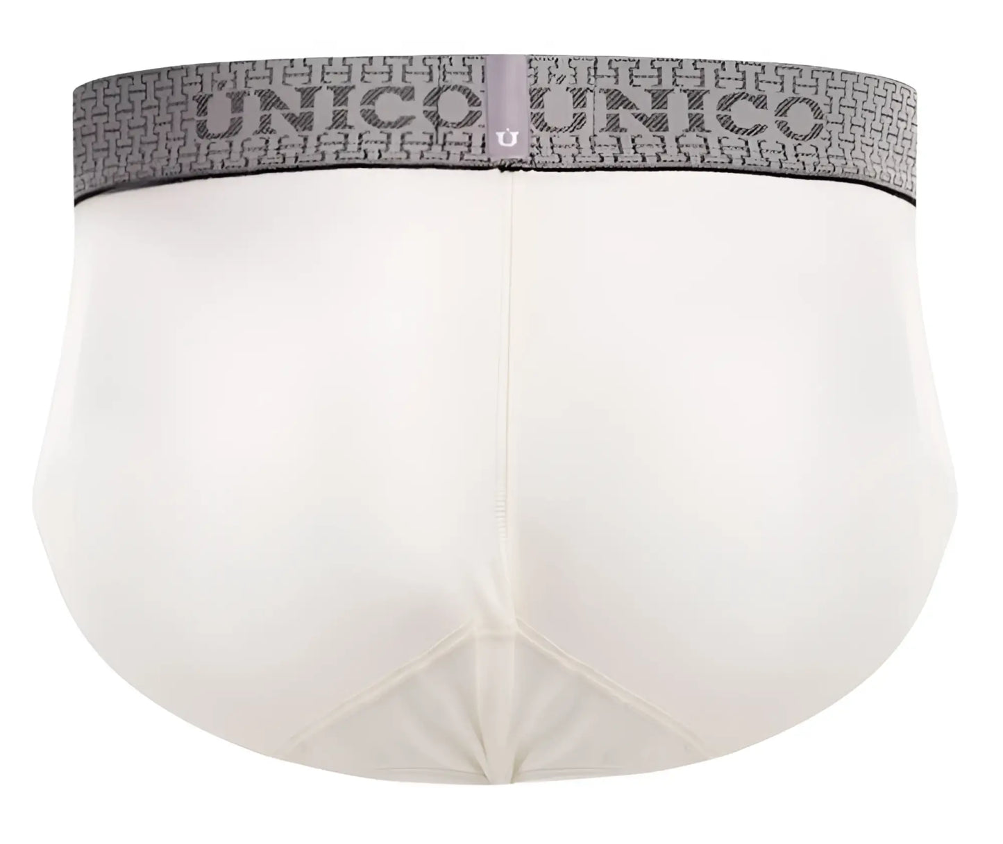 White unico 25020101120 marfil briefs with gray patterned waistband featuring the brand name for men
