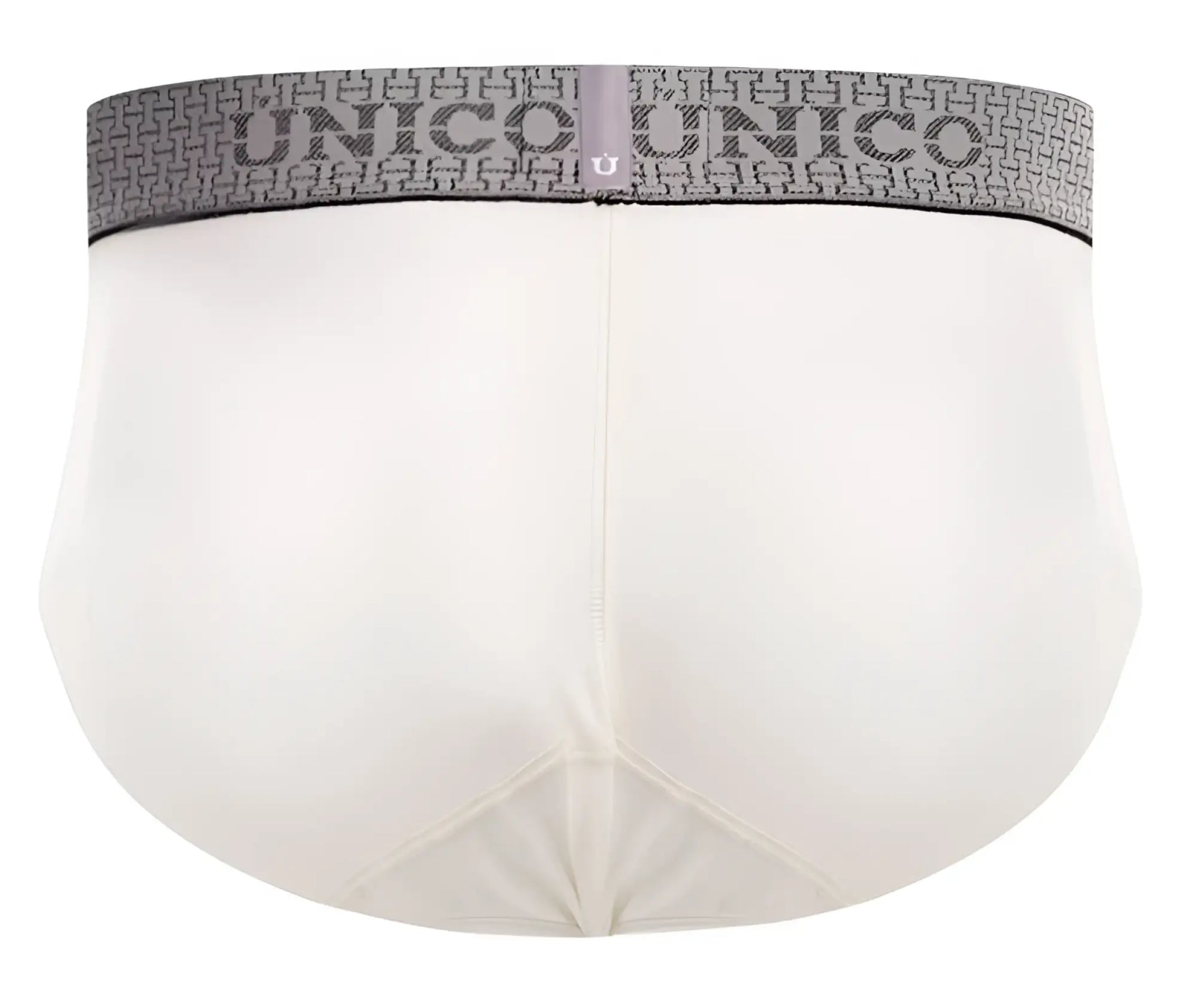 White unico 25020101120 marfil briefs with gray patterned waistband featuring the brand name for men