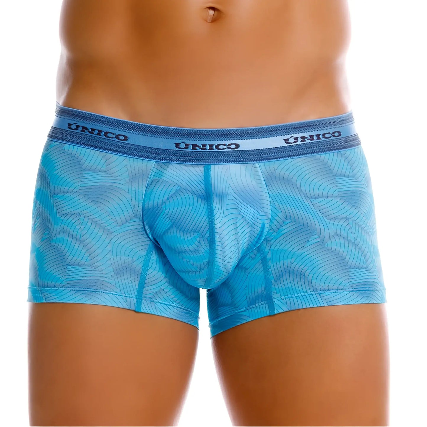 Light blue unico 25040100101 estraza men’s boxer briefs with subtle wave pattern and branded waistband