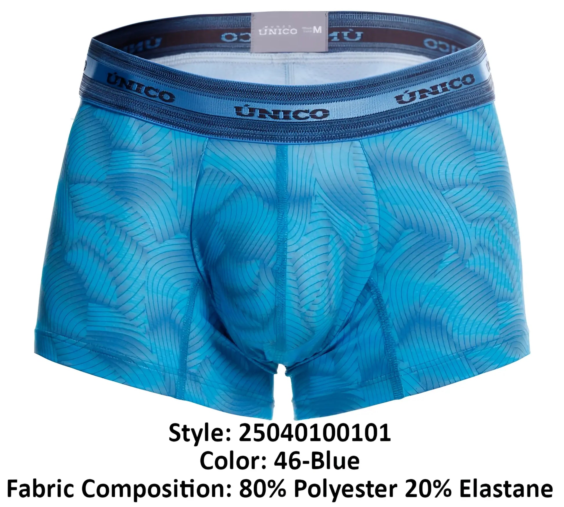 Unico 25040100101 Estraza men’s blue boxer briefs with subtle wave pattern and elastic waistband