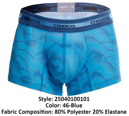 Unico 25040100101 Estraza men’s blue boxer briefs with subtle wave pattern and elastic waistband