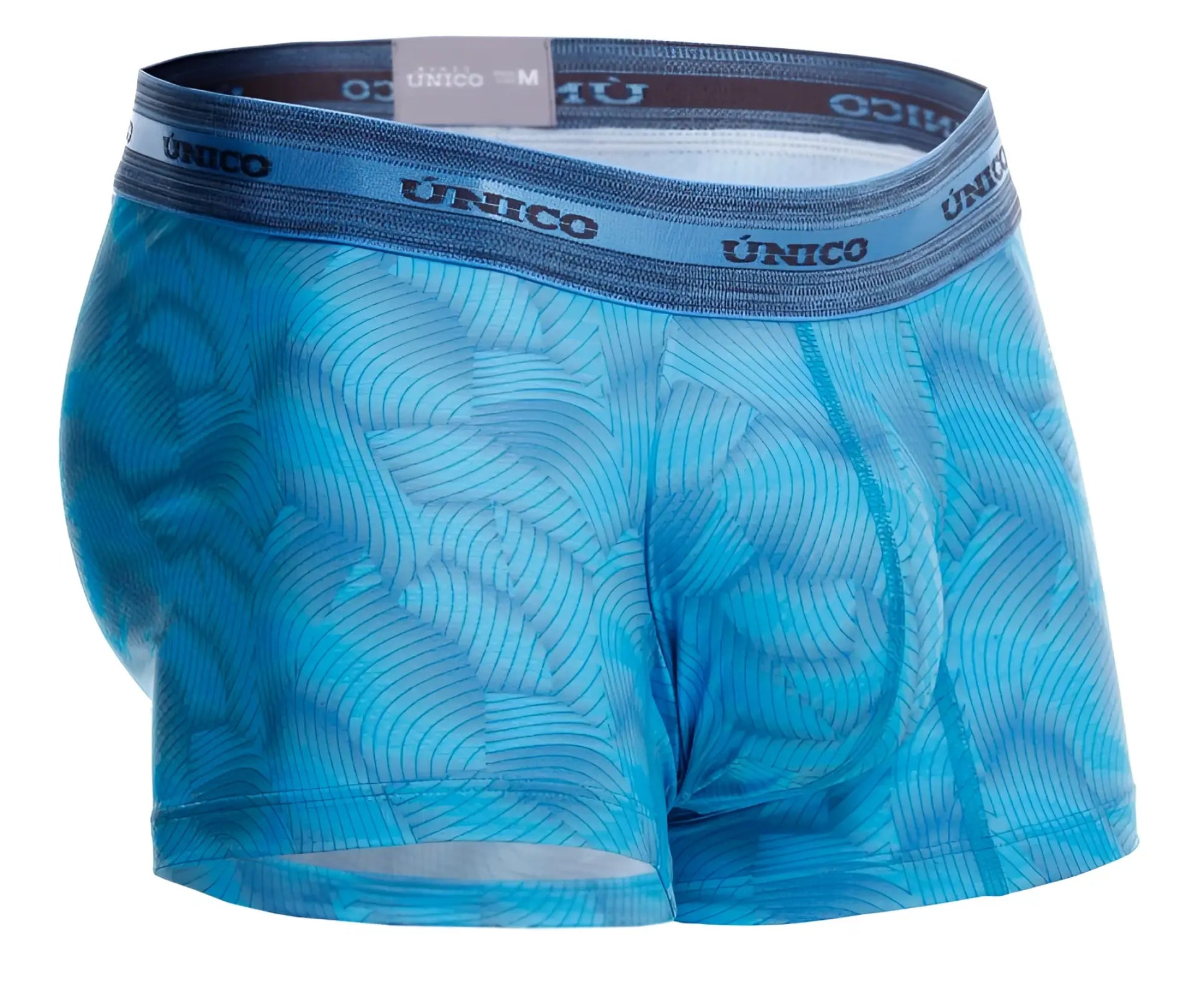 Unico 25040100101 Estraza trunks in blue feature men’s boxer briefs with a subtle wave pattern and elastic waistband