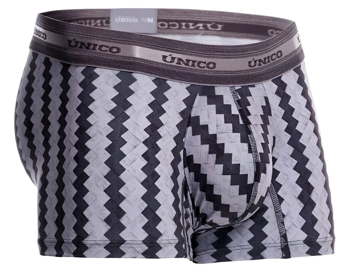 Unico 25040100118 tricotosa trunks men’s boxer briefs in black and gray zigzag pattern with branded waistband