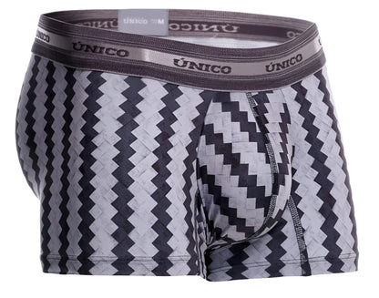 Unico 25040100118 tricotosa trunks men’s boxer briefs in black and gray zigzag pattern with branded waistband