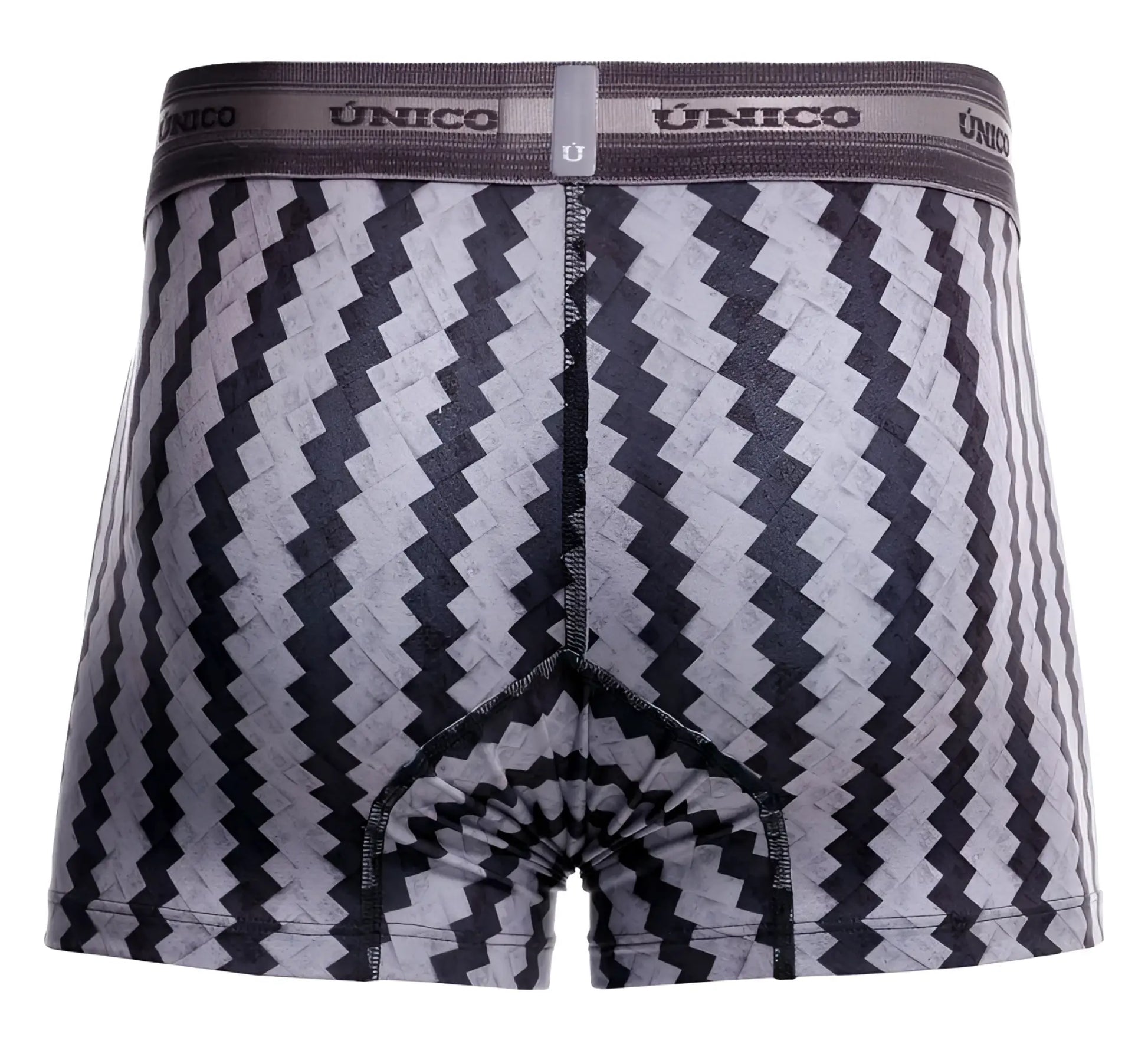 Unico 25040100118 tricotosa black and gray zigzag trunk boxer briefs with branded elastic waistband