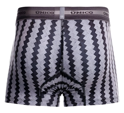 Unico 25040100118 tricotosa black and gray zigzag trunk boxer briefs with branded elastic waistband