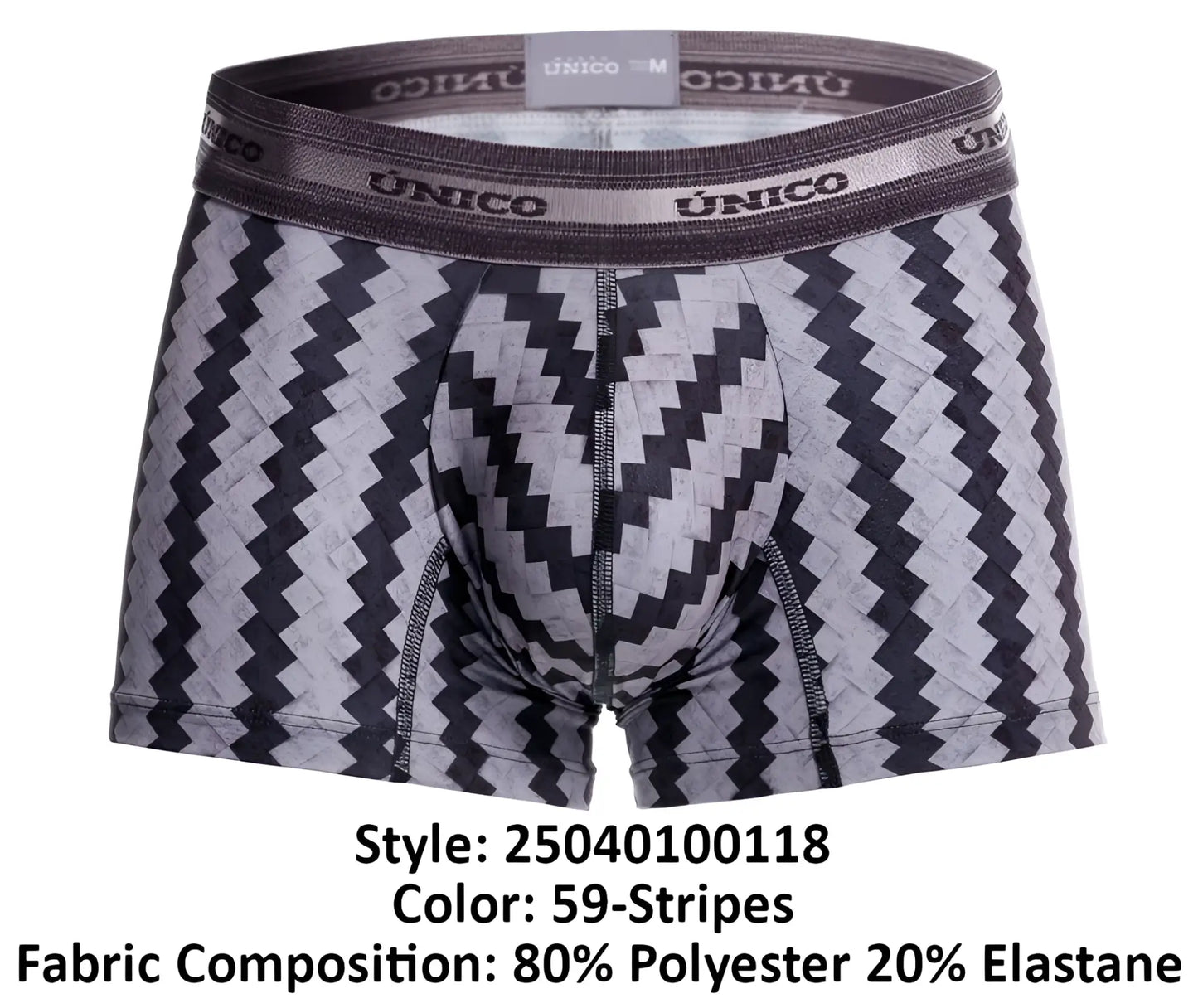 Unico tricotosa trunks in black and gray zigzag stripes with branded elastic waistband in color 59-stripes