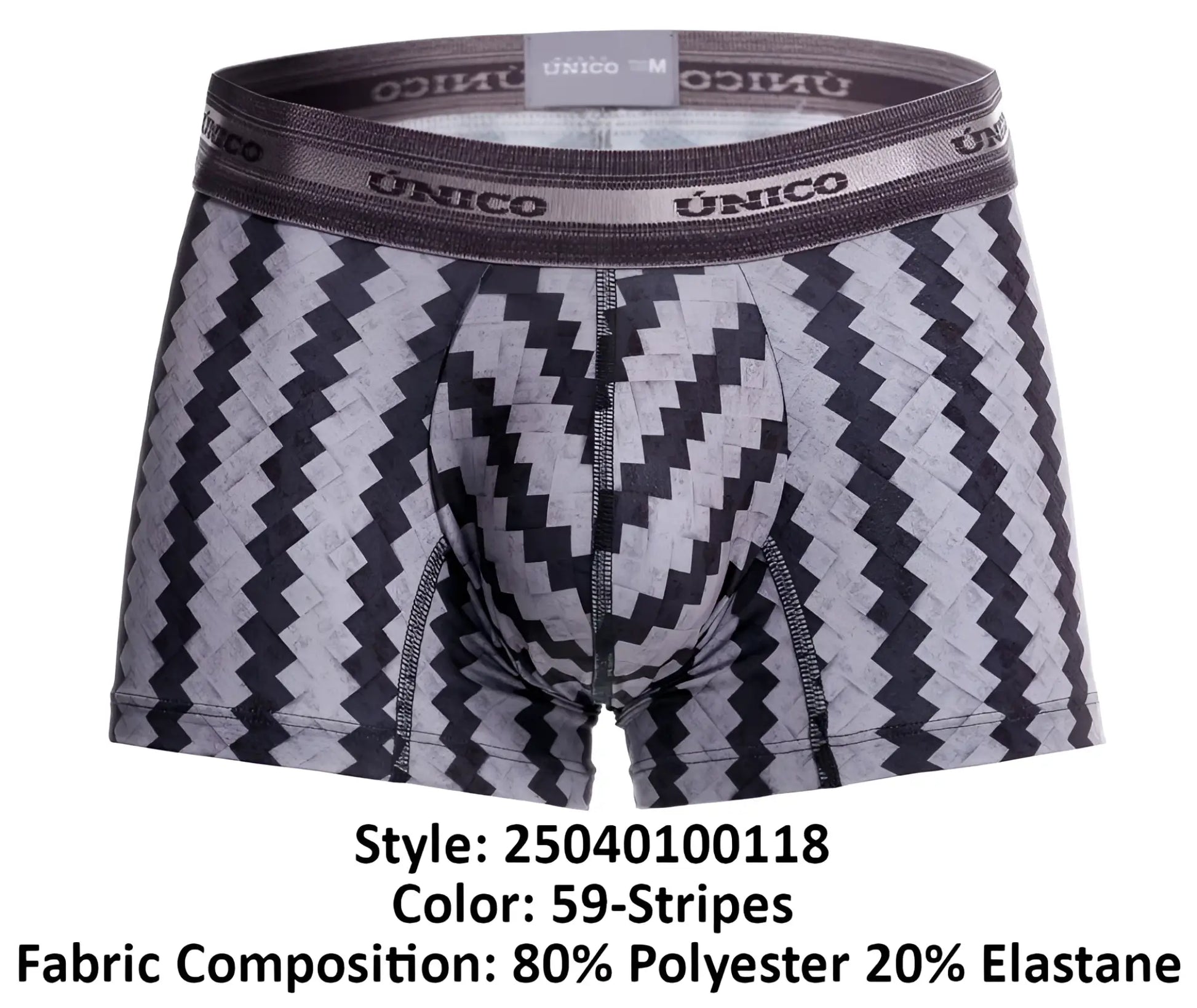 Unico tricotosa trunks in black and gray zigzag stripes with branded elastic waistband in color 59-stripes