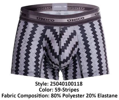 Unico tricotosa trunks in black and gray zigzag stripes with branded elastic waistband in color 59-stripes