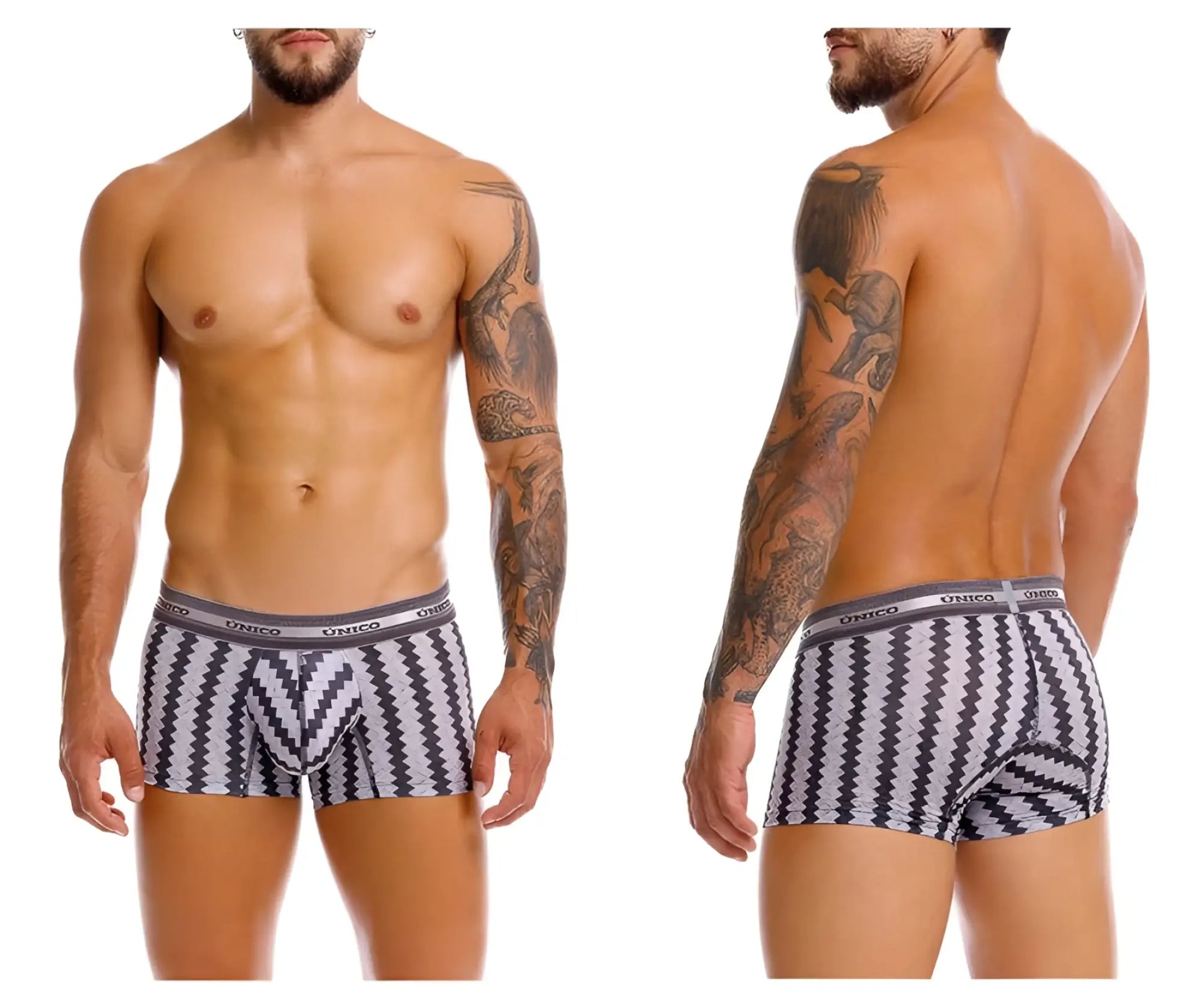 Unico 25040100118 tricotosa trunks men’s briefs in black and white zigzag stripes in soft tricot fabric