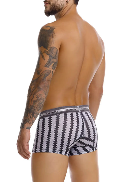 Unico 25040100118 tricotosa trunks color 59-stripes black and white zigzag patterned men’s boxer briefs with gray waistband