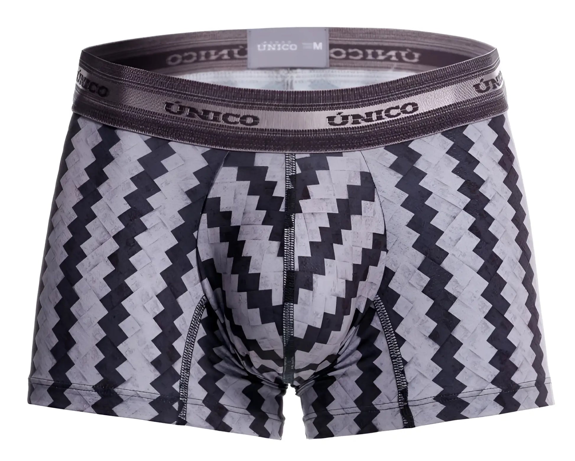 Unico 25040100118 tricotosa gray and black zigzag men’s boxer briefs with branded elastic waistband