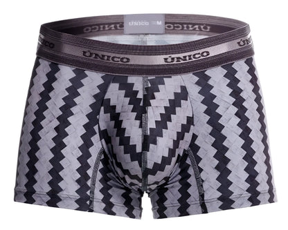 Unico 25040100118 tricotosa gray and black zigzag men’s boxer briefs with branded elastic waistband