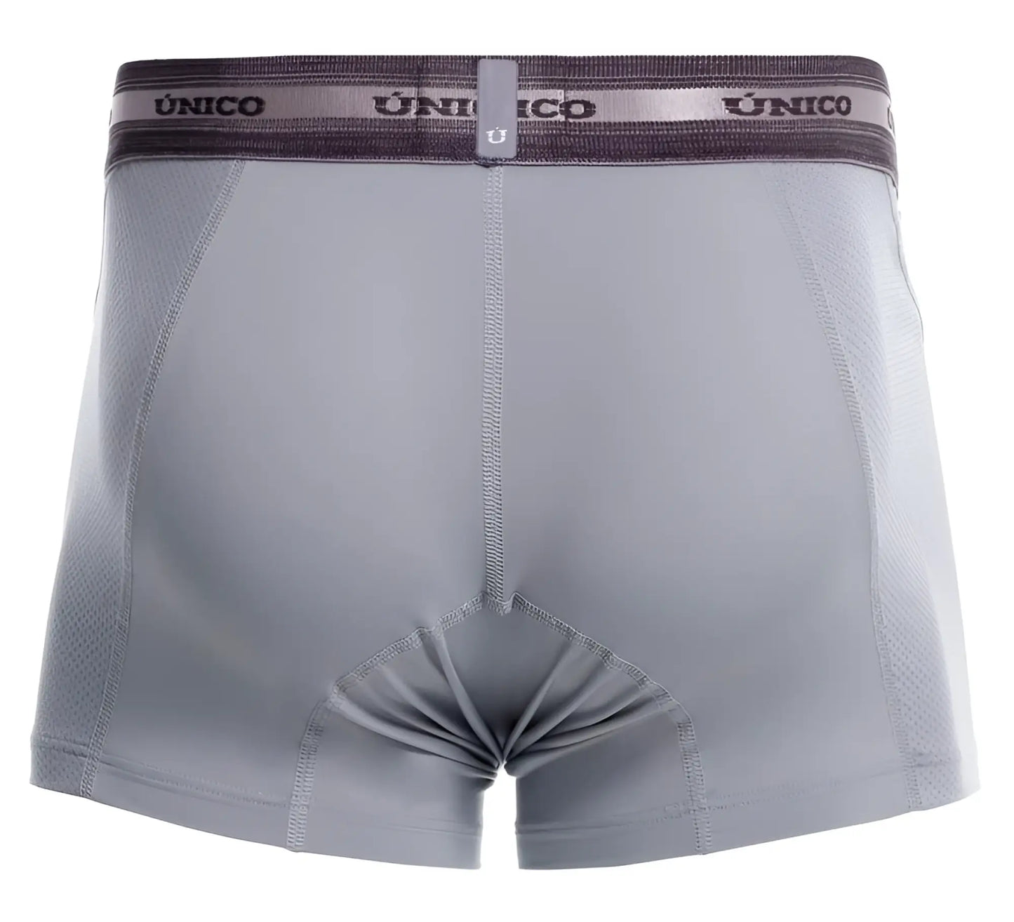 Gray unico boxer briefs with dark gray waistband featuring brand name and logo in unico 25040100123 albaricoque trunks