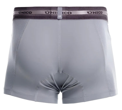 Gray unico boxer briefs with dark gray waistband featuring brand name and logo in unico 25040100123 albaricoque trunks