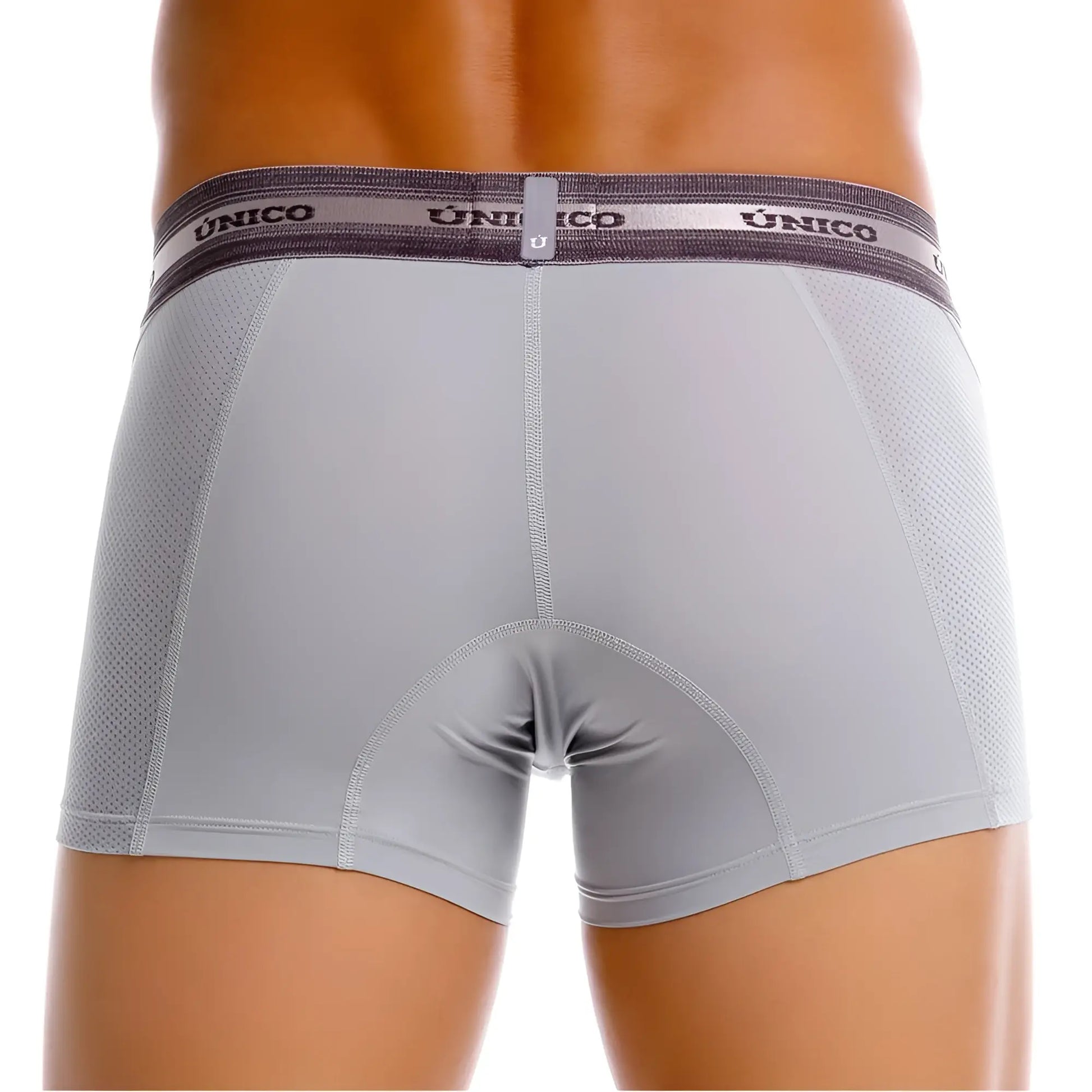 Gray unico boxer briefs with mesh panel and branded waistband in albaricoque trunks color 59-gray front view