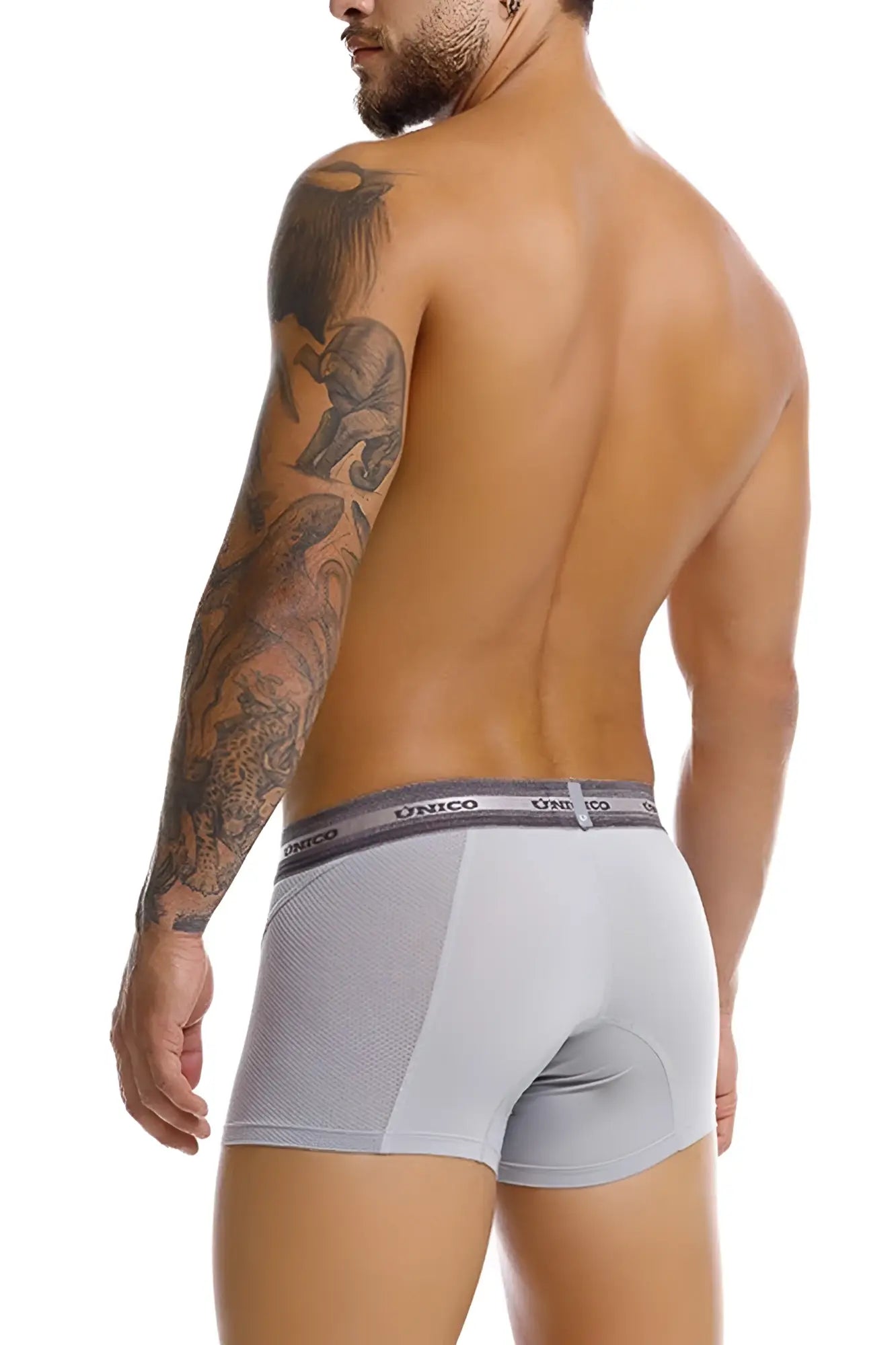 Gray unico men’s boxer briefs with mesh panel and elastic waistband in color 59-gray for comfortable wear