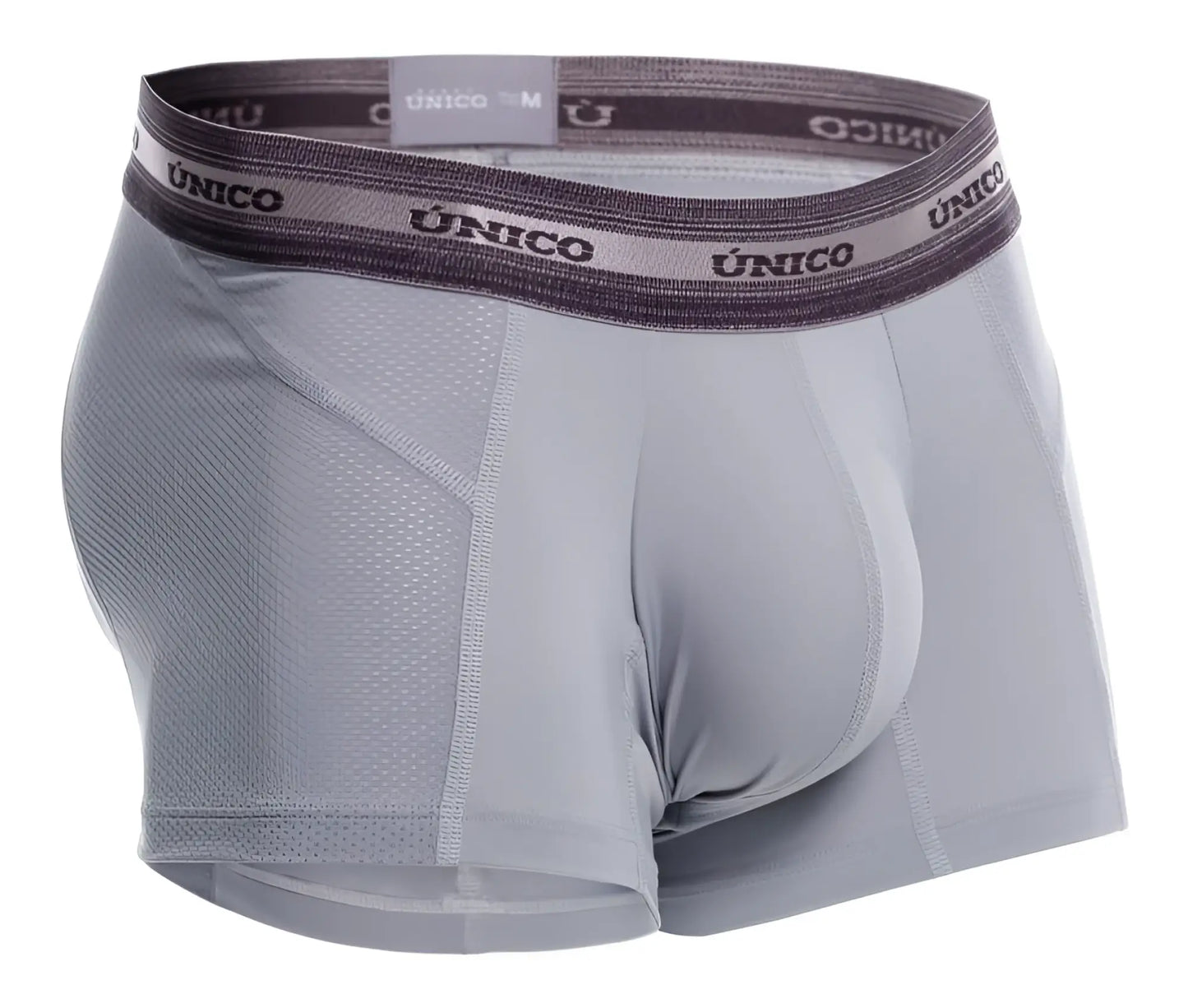 Gray unico men’s boxer briefs with mesh panel and branded waistband in color 59 gray for comfortable wear