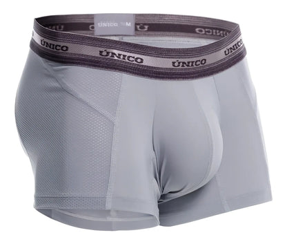 Gray unico men’s boxer briefs with mesh panel and branded waistband in color 59 gray for comfortable wear
