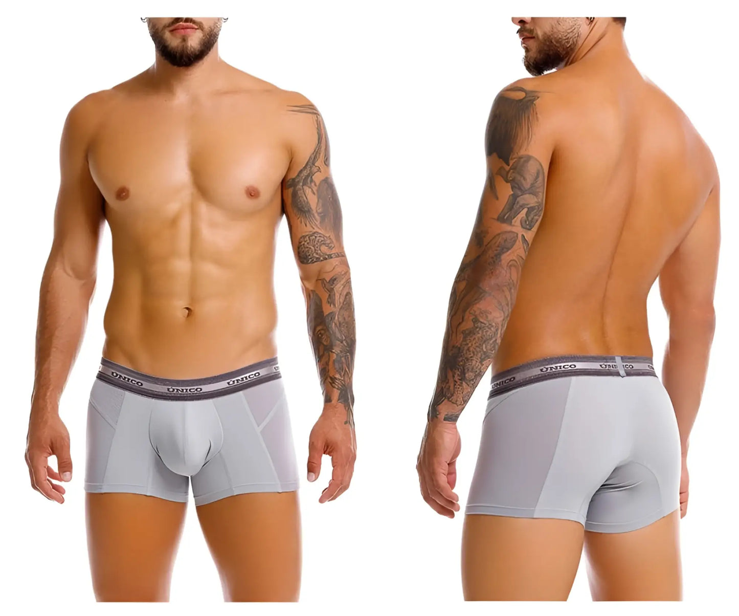 Gray unico men’s boxer briefs with supportive design and breathable mesh paneling in albaricoque trunks color 59-gray