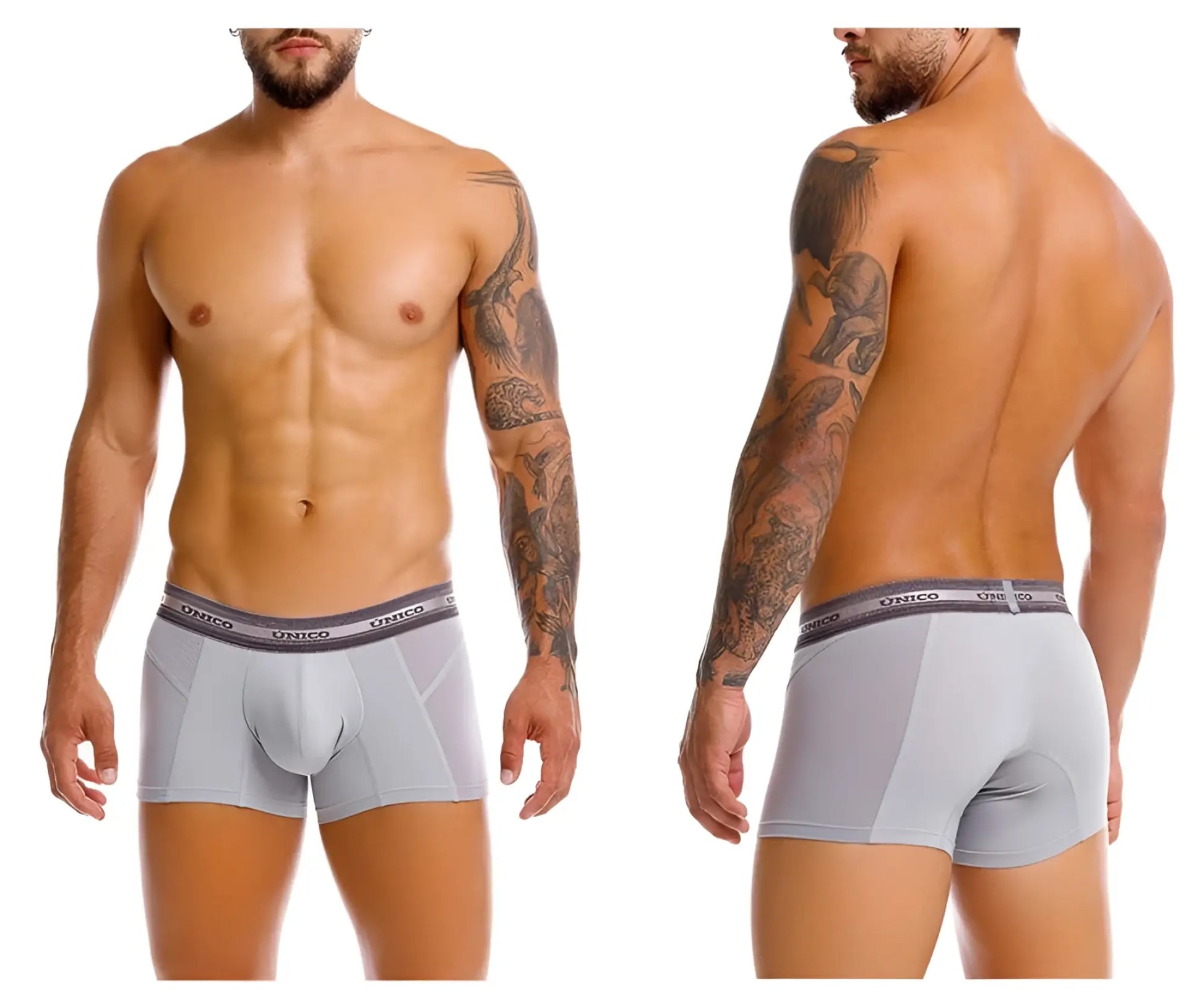 Gray unico men’s boxer briefs with supportive design and breathable mesh paneling in albaricoque trunks color 59-gray