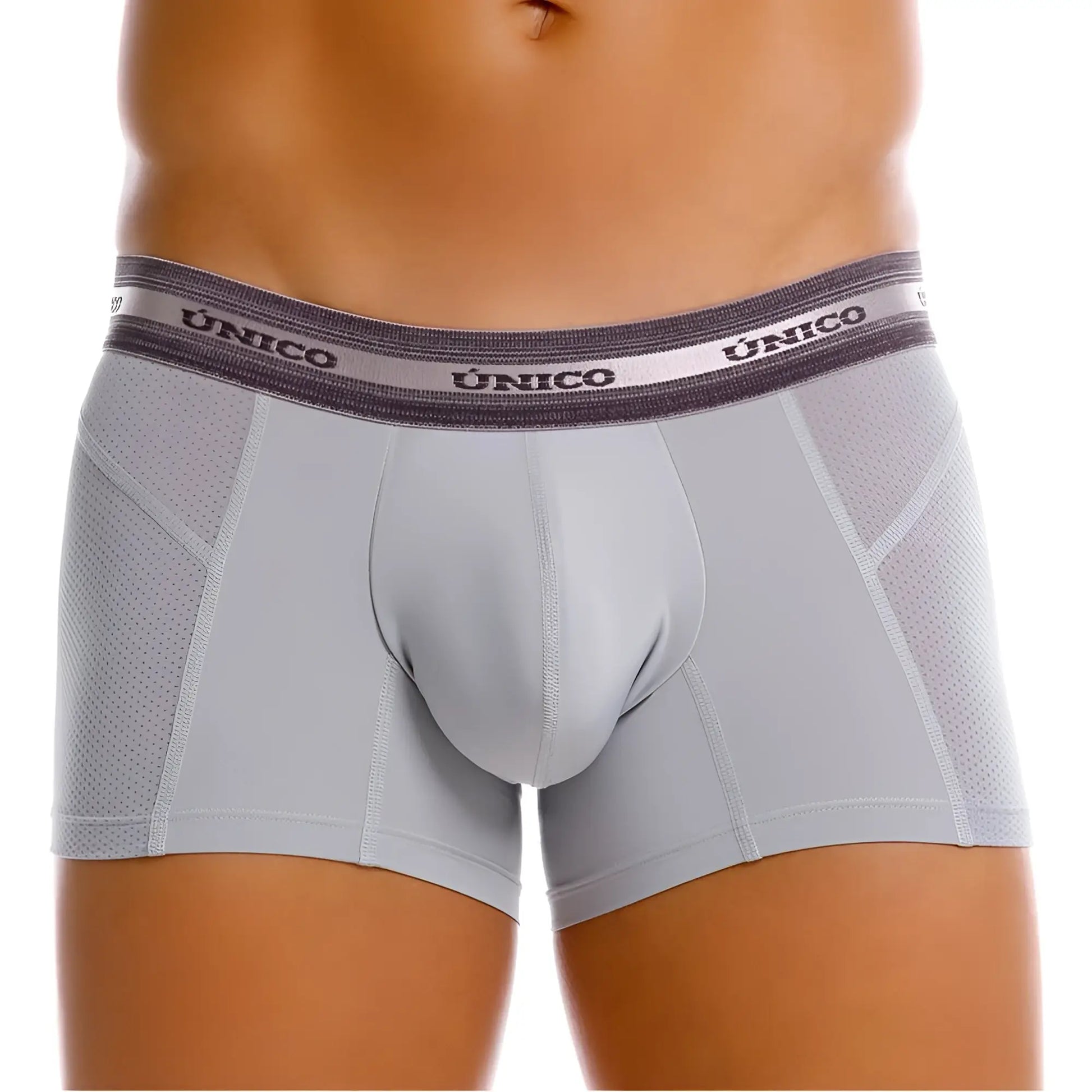 Gray unico 25040100123 albaricoque men’s boxer briefs with supportive pouch and mesh panels in gray color