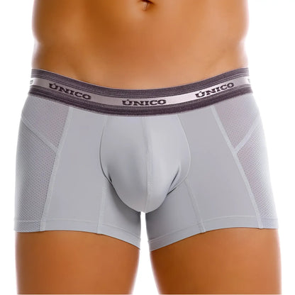 Gray unico 25040100123 albaricoque men’s boxer briefs with supportive pouch and mesh panels in gray color