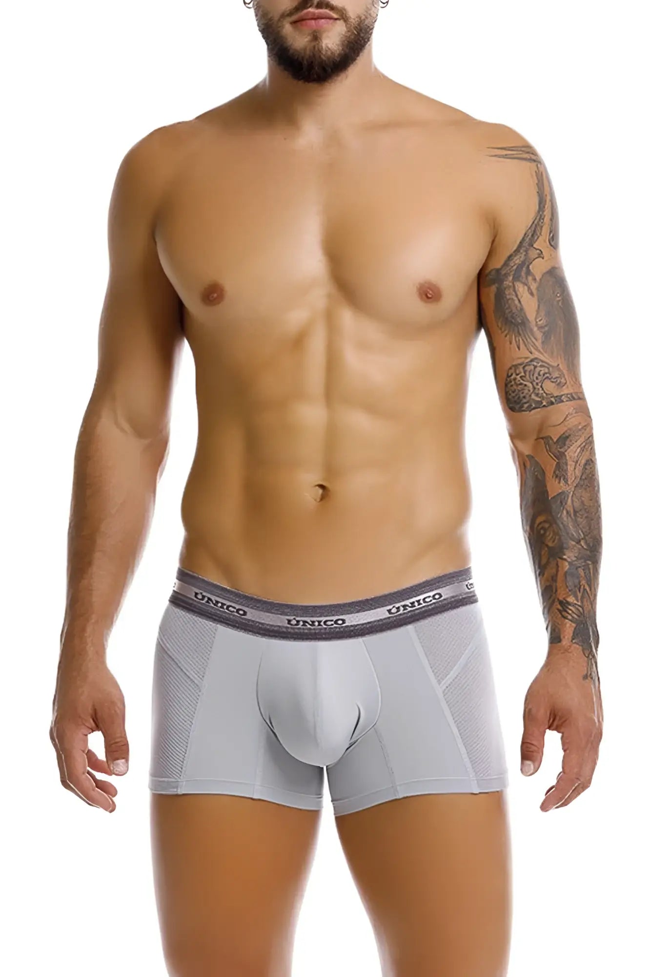 Gray unico men’s boxer briefs with supportive design and branded waistband in color 59 gray for comfortable wear