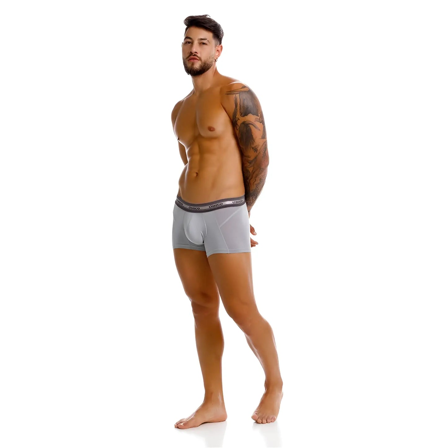 Gray men’s briefs with dark gray elastic waistband featuring Unico brand name from Albaricoque trunks color 59-gray