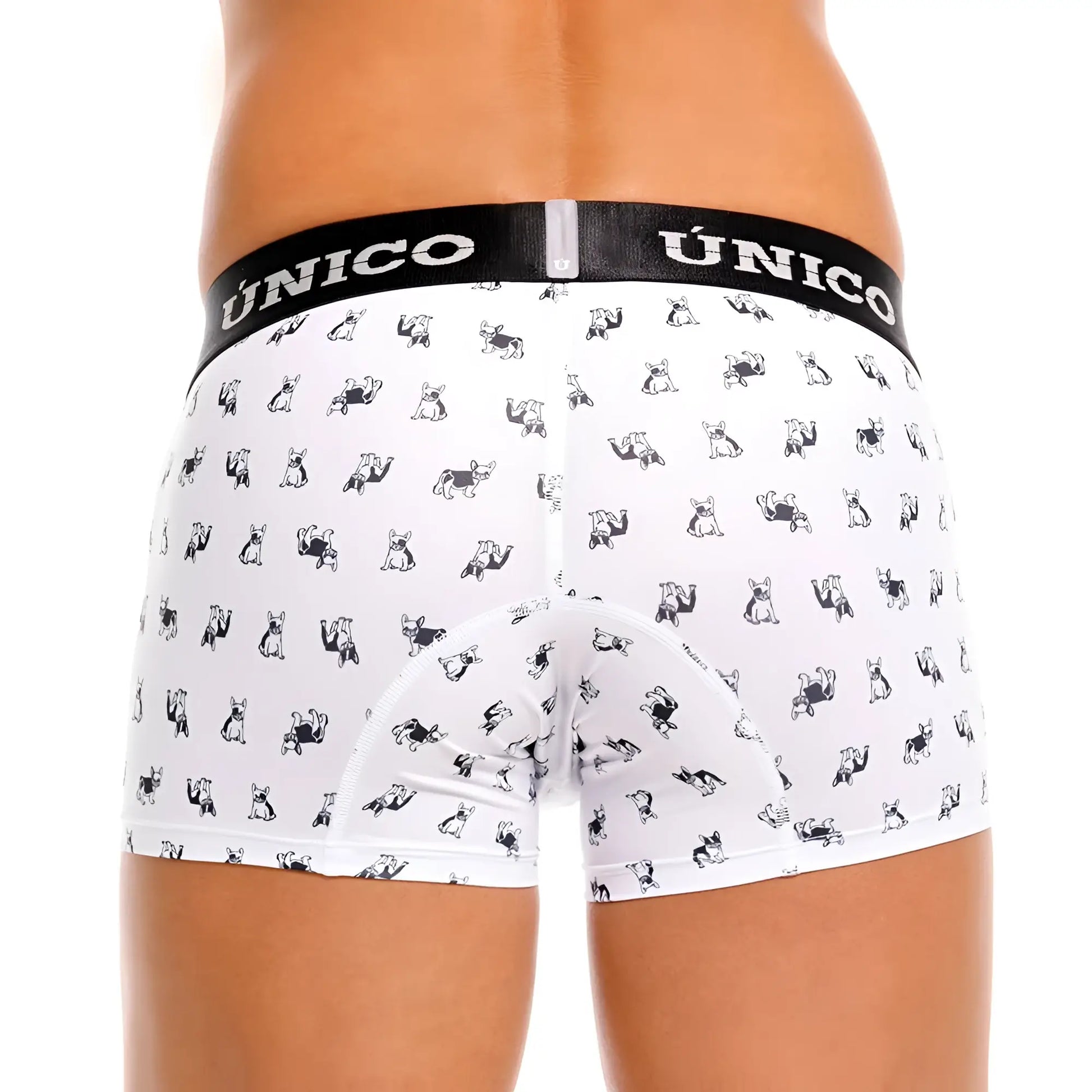 White unico 25040100130 frenchis trunks briefs with black and white cartoon dog pattern and unico waistband