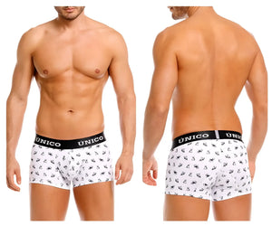 White unico 25040100130 frenchis trunks briefs with black stylized figure pattern and black waistband with logo