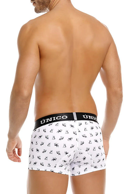 White unico 25040100130 Frenchis trunks with black animal pattern and black elastic waistband for comfortable wear