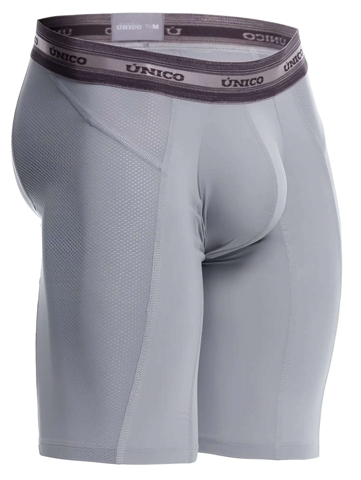 Gray unico men’s boxer briefs with textured mesh panel and branded waistband model unico 25040100323 albaricoque color 59-gray