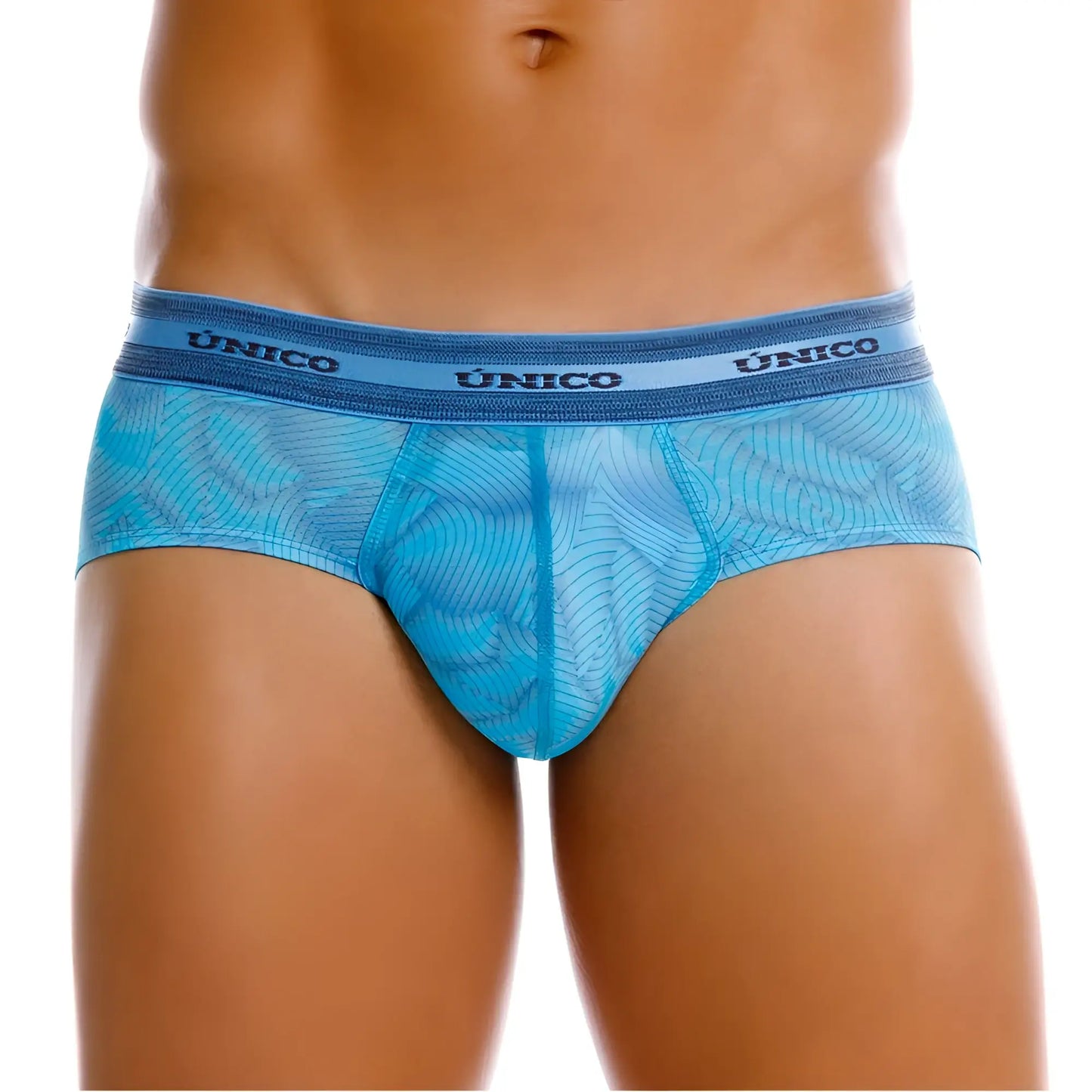 Blue unico estraza 25040101101 briefs with sheer patterned mesh fabric and solid waistband in color 46 blue