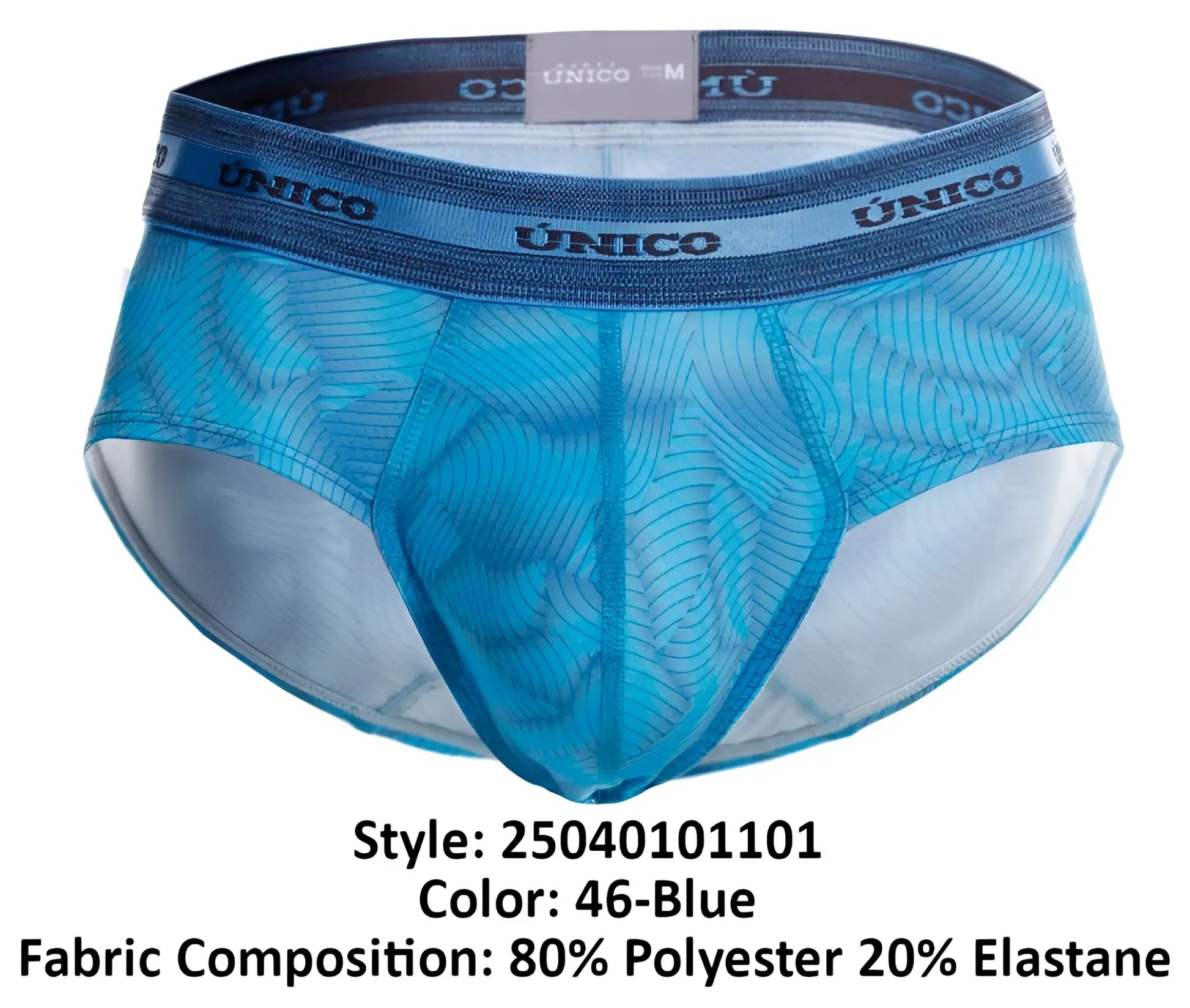 Blue mesh unico Estraza briefs with dark blue waistband for breathable comfort in style color 46-Blue