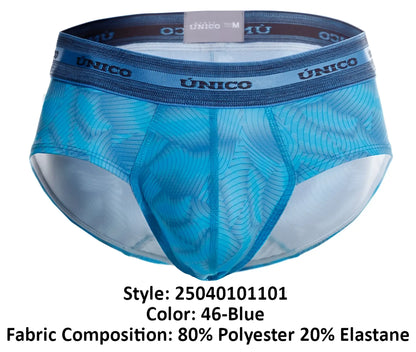 Blue mesh unico Estraza briefs with dark blue waistband for breathable comfort in style color 46-Blue