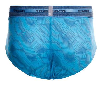 Blue patterned unico 25040101101 estraña briefs with subtle wave design and elastic waistband in color 46 blue