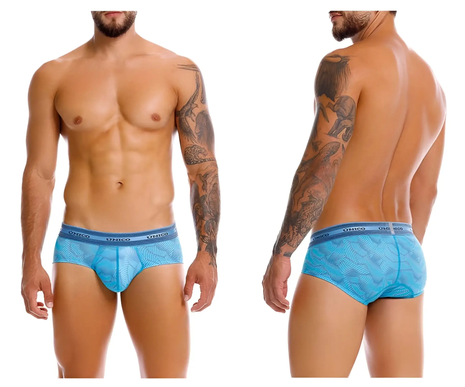 Blue unico Estraza briefs with textured pattern and brand name on waistband in color 46 blue