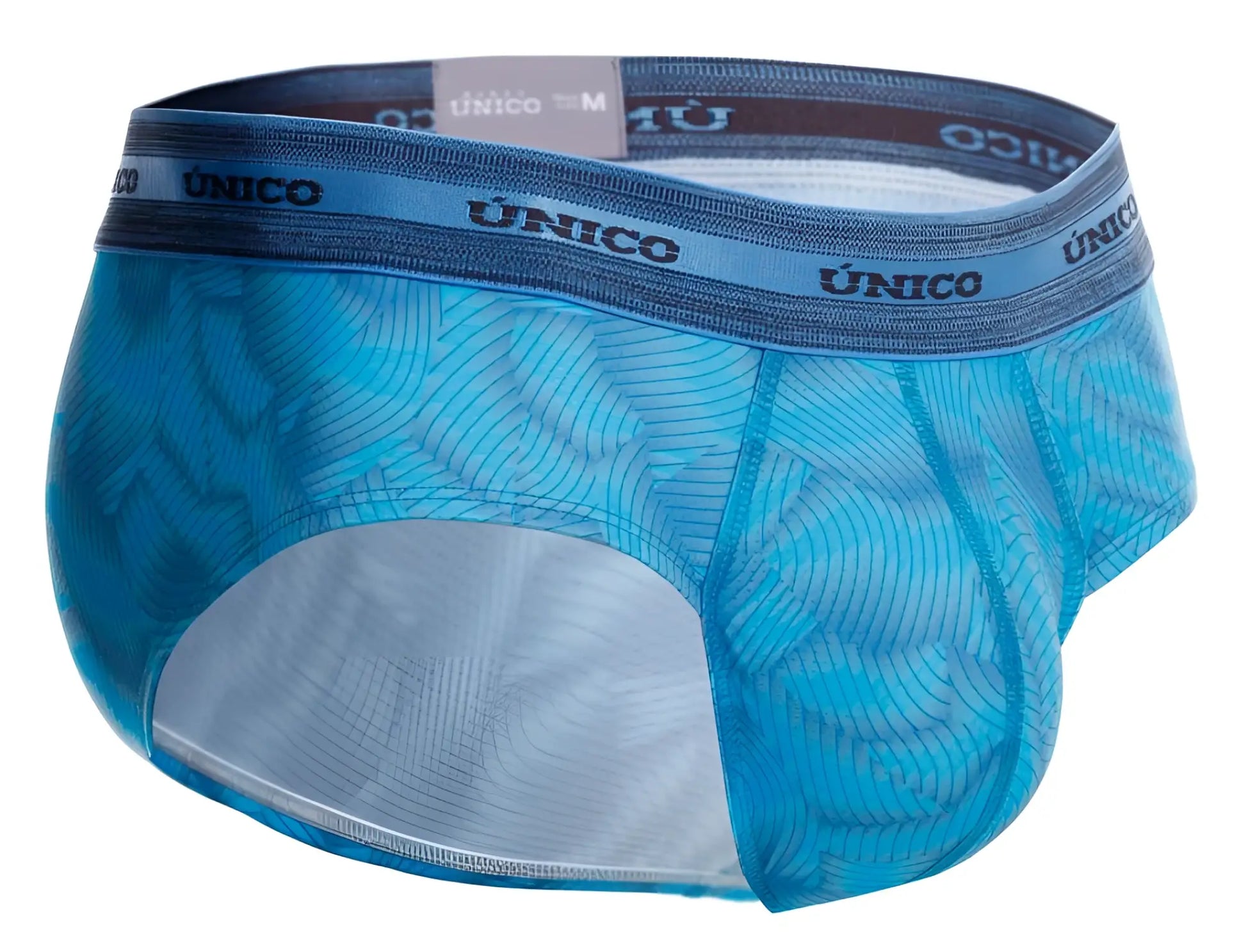 Blue translucent mesh unico estraza briefs with wave pattern and dark blue waistband branded único color 46-blue
