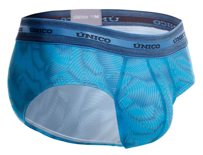 Blue translucent mesh unico estraza briefs with wave pattern and dark blue waistband branded único color 46-blue