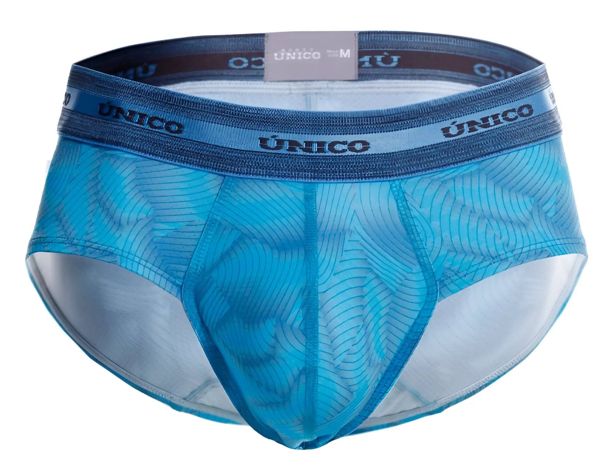 Blue unico 25040101101 estraza briefs made of translucent mesh with subtle wave pattern and branded elastic waistband