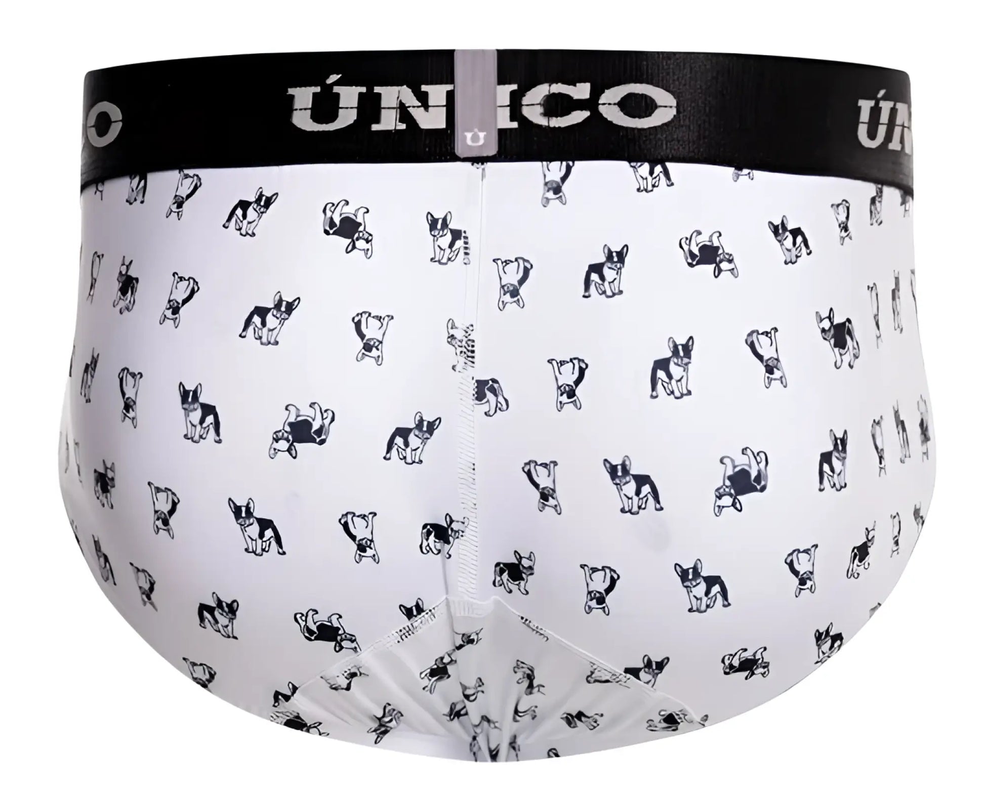 White briefs with black and white french bulldog pattern and black unico waistband color 00 white