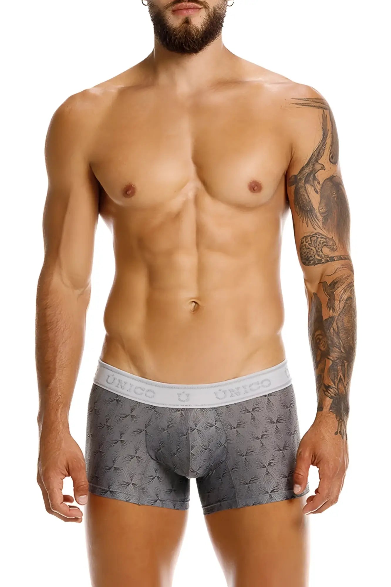 Gray patterned unico 25050100103 chisell trunks boxer briefs with white elastic waistband for comfortable wear