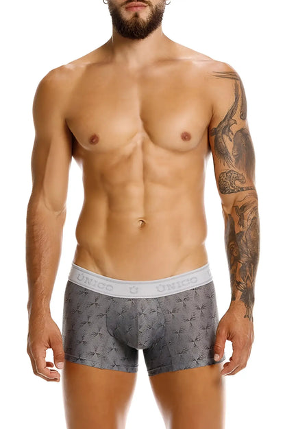 Gray patterned unico 25050100103 chisell trunks boxer briefs with white elastic waistband for comfortable wear