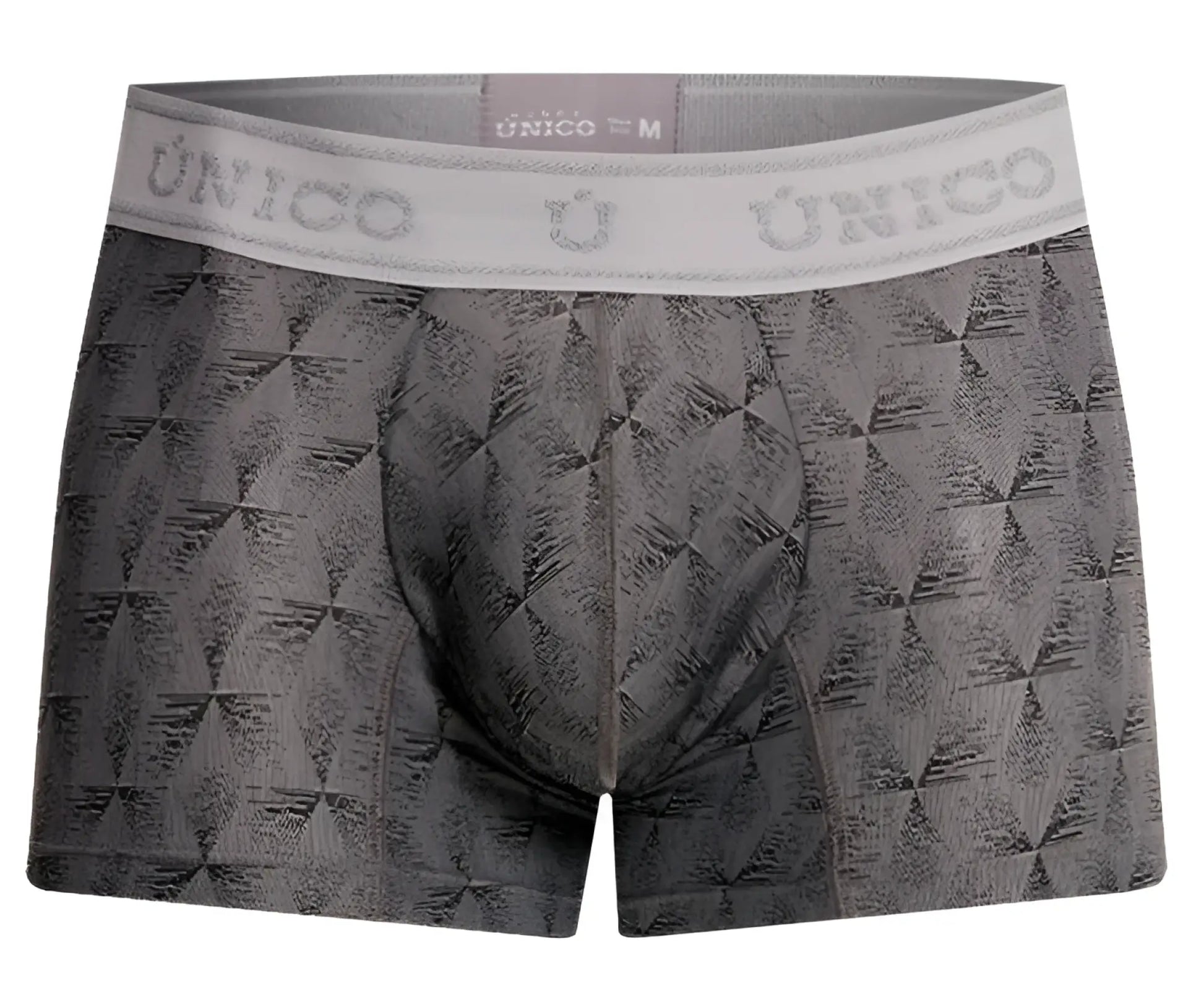Gray patterned men’s boxer briefs with white unico waistband in chisell trunks color 59 gray style 25050100103