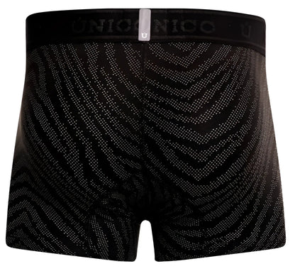 Black unico 25050100104 zelmur trunks featuring a subtle dotted zebra-striped pattern on soft fabric