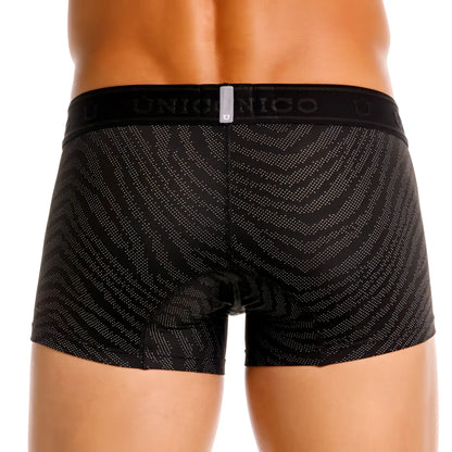 Black unico boxer briefs with subtle silver geometric pattern and branded elastic waistband model 25050100104 zelmur trunks