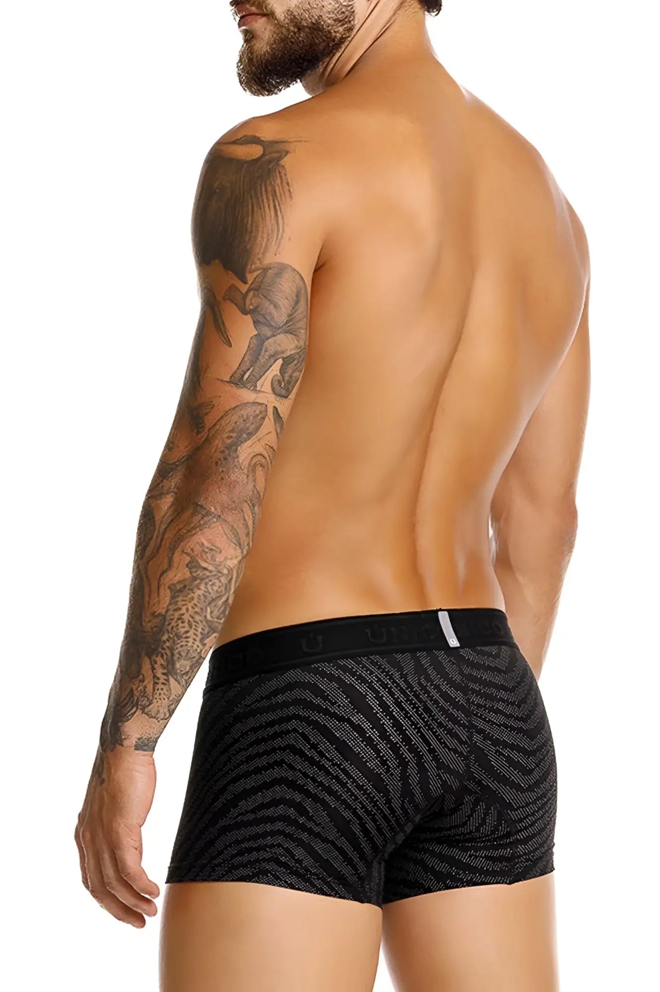 Black boxer briefs unico 25050100104 zelmur trunks color 99-black with subtle zebra-striped pattern and branded waistband