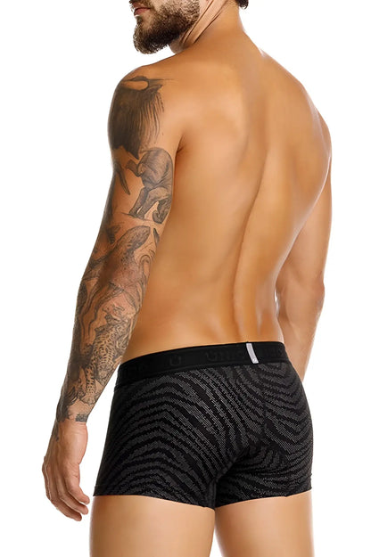 Black boxer briefs unico 25050100104 zelmur trunks color 99-black with subtle zebra-striped pattern and branded waistband
