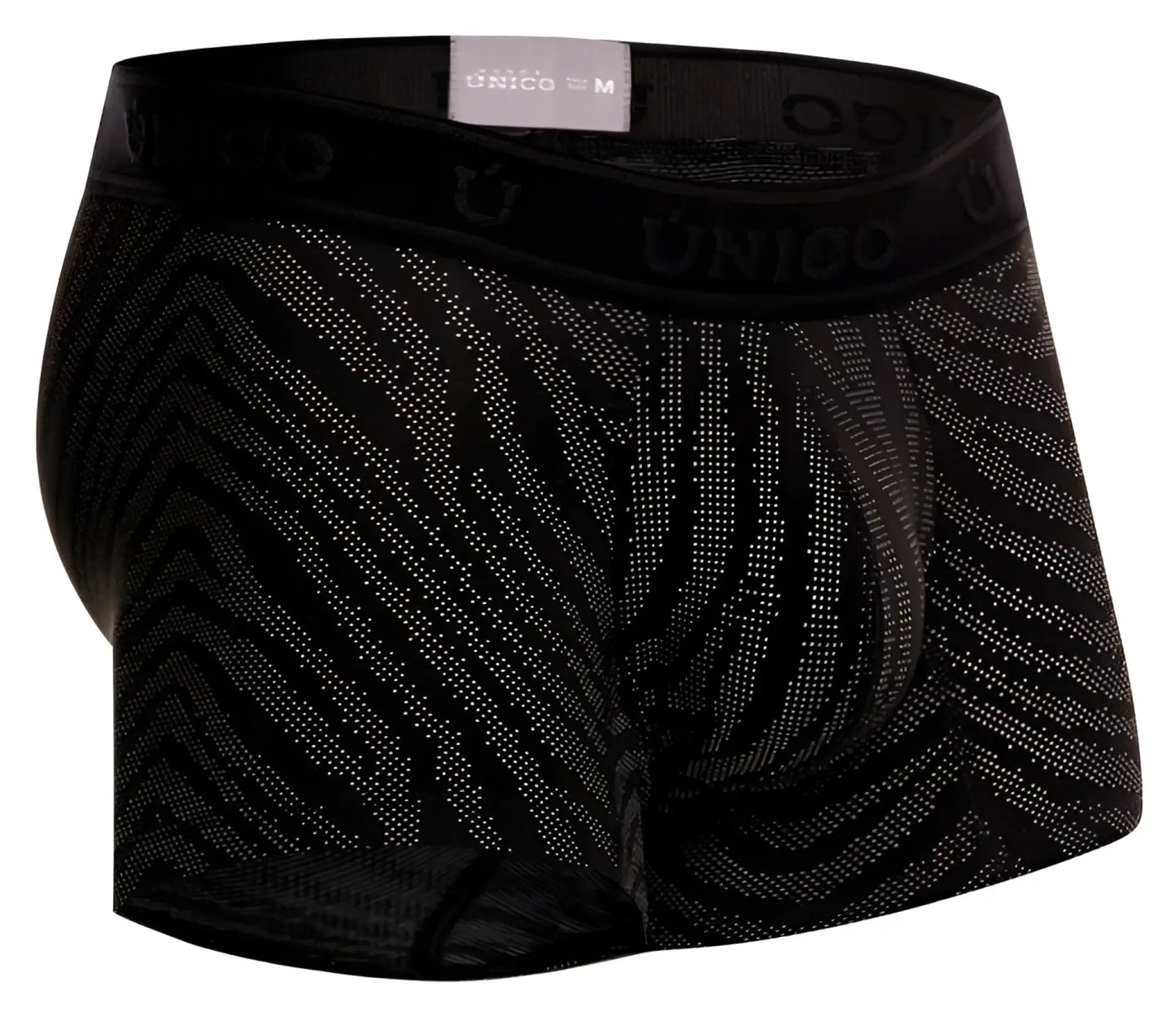 Black unico mens boxer briefs with subtle gray zigzag pattern and dotted texture in zelmur trunks color 99-black